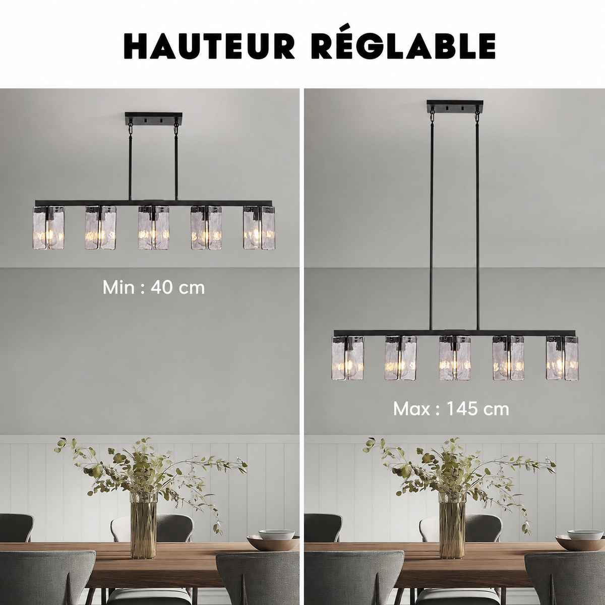 Lustre Linéaire Verre Fumé pour Salle à Manger