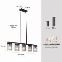 Lustre Linéaire Verre Fumé pour Salle à Manger