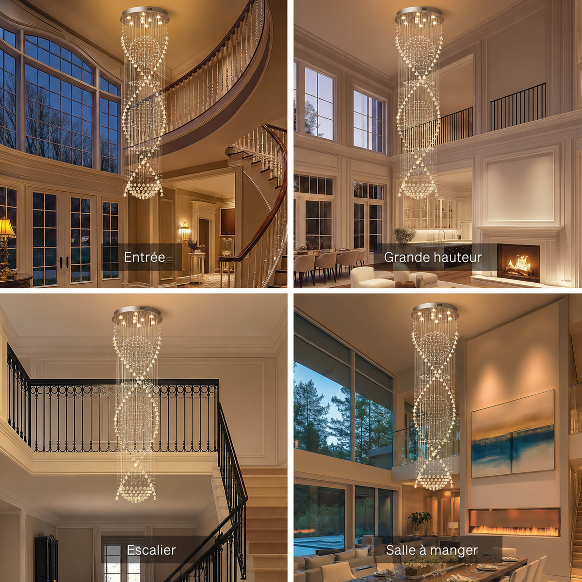 Lustre Cristal Gouttes pour Escalier et Entrée