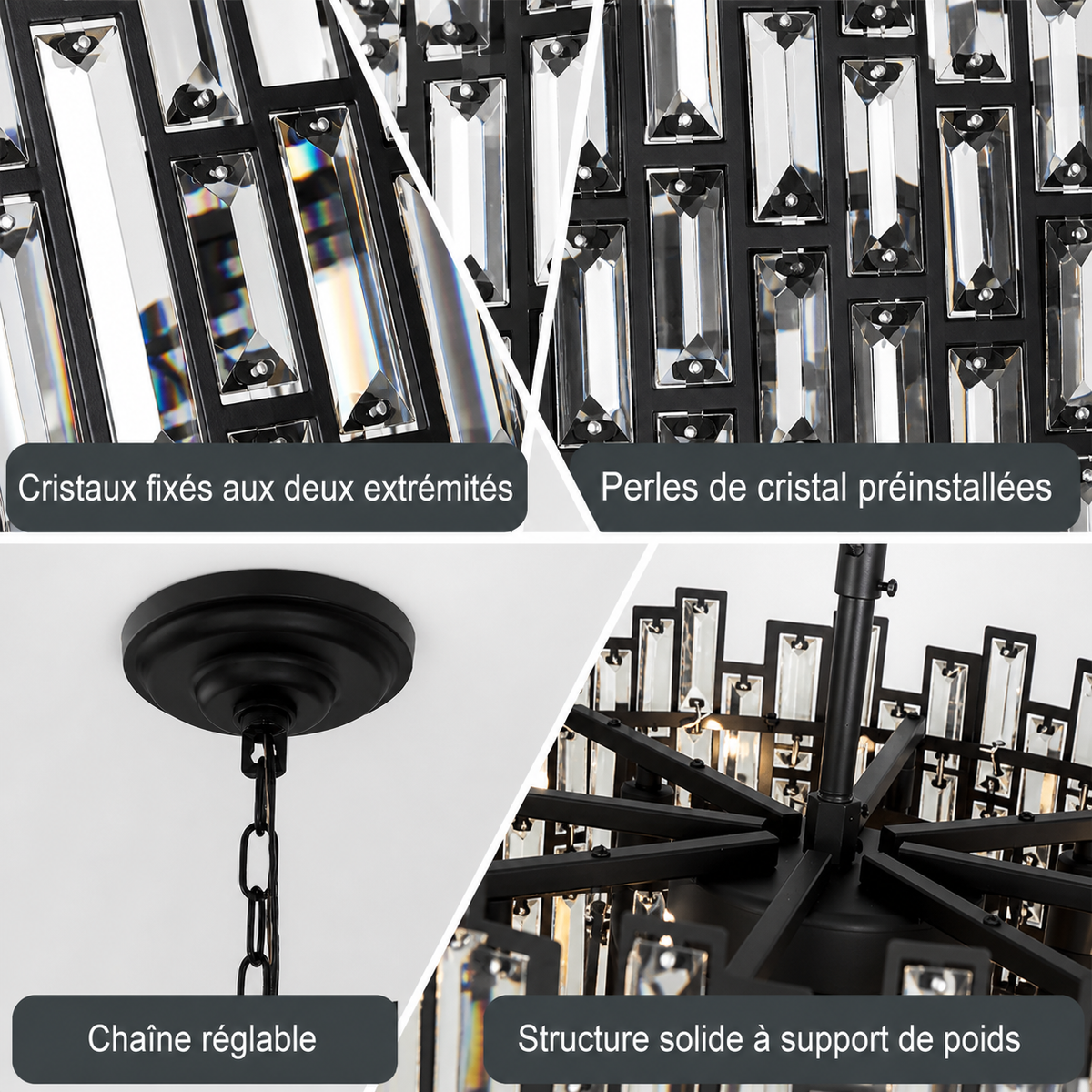 Lustre Cristal Noir K9 Rond pour Salle à Manger