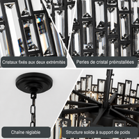 Lustre Cristal Noir K9 Rond pour Salle à Manger