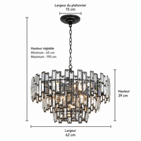 Lustre Cristal Noir K9 Rond pour Salle à Manger