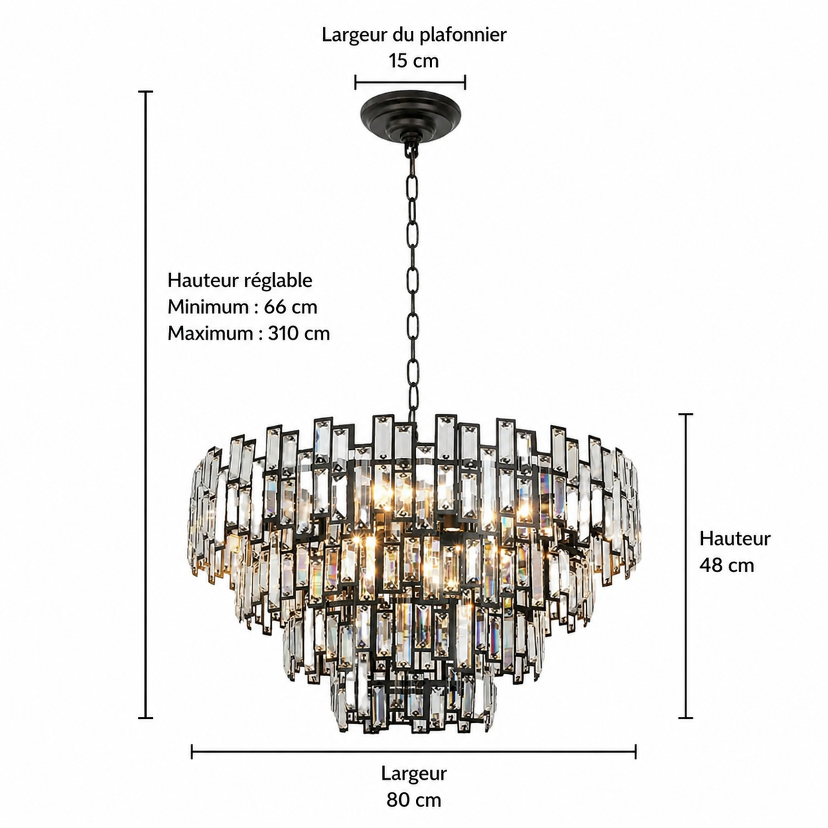 Lustre Cristal Noir K9 Rond pour Salle à Manger
