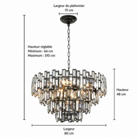 Lustre Cristal Noir K9 Rond pour Salle à Manger