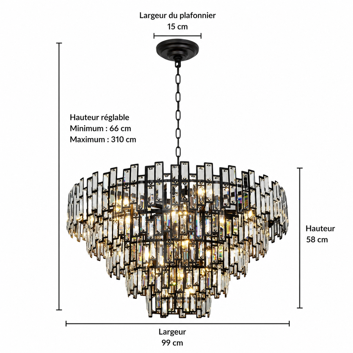 Lustre Cristal Noir K9 Rond pour Salle à Manger