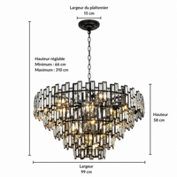 Lustre Cristal Noir K9 Rond pour Salle à Manger