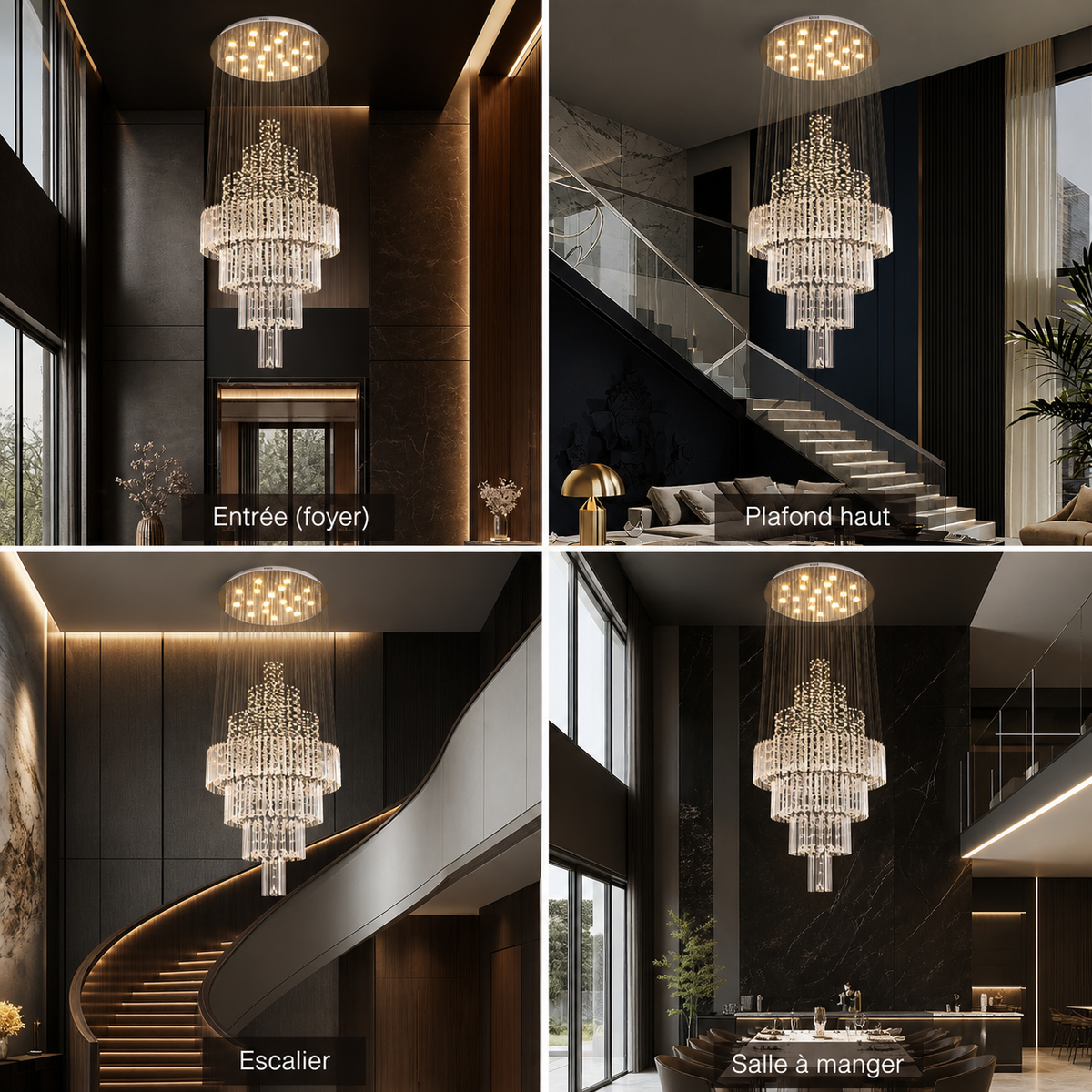 Lustre Cristal Chrome Gouttes pour Salle à Manger