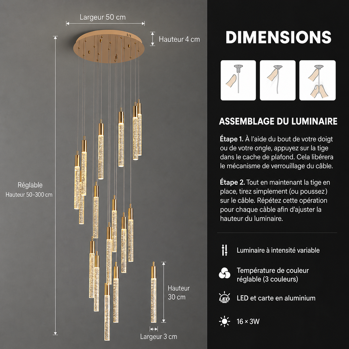 Lustre 25 Lumières Plafond Haut pour Salon