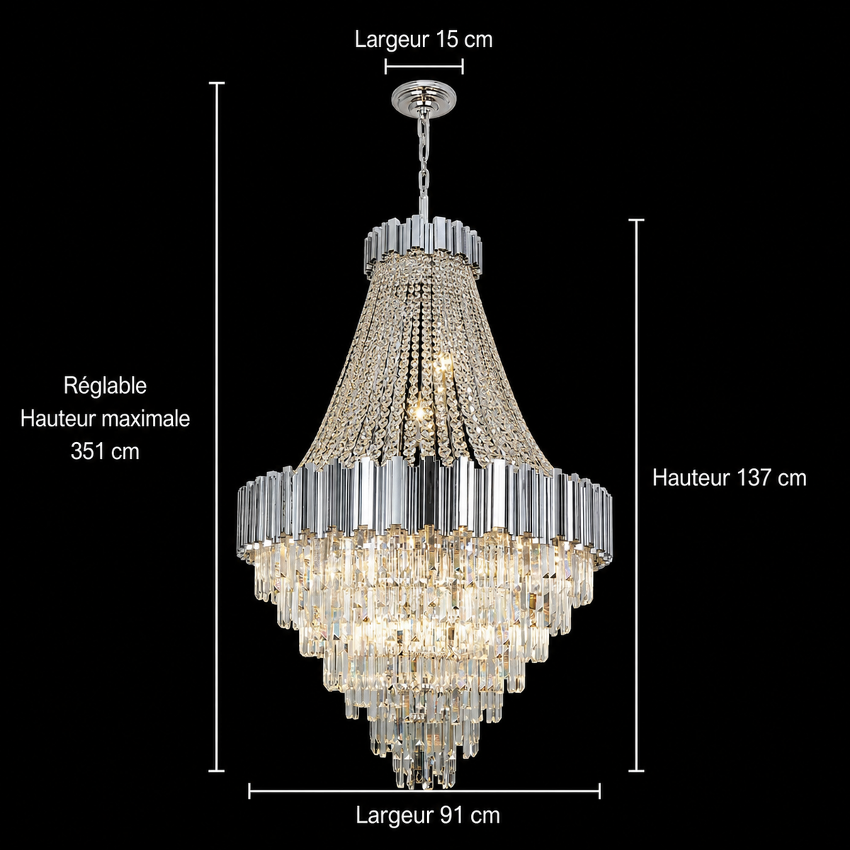 Lustre Cristal Étages pour Salle à Manger