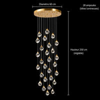 Lustre Cristal Gouttes Dorées pour Escalier et Entrée