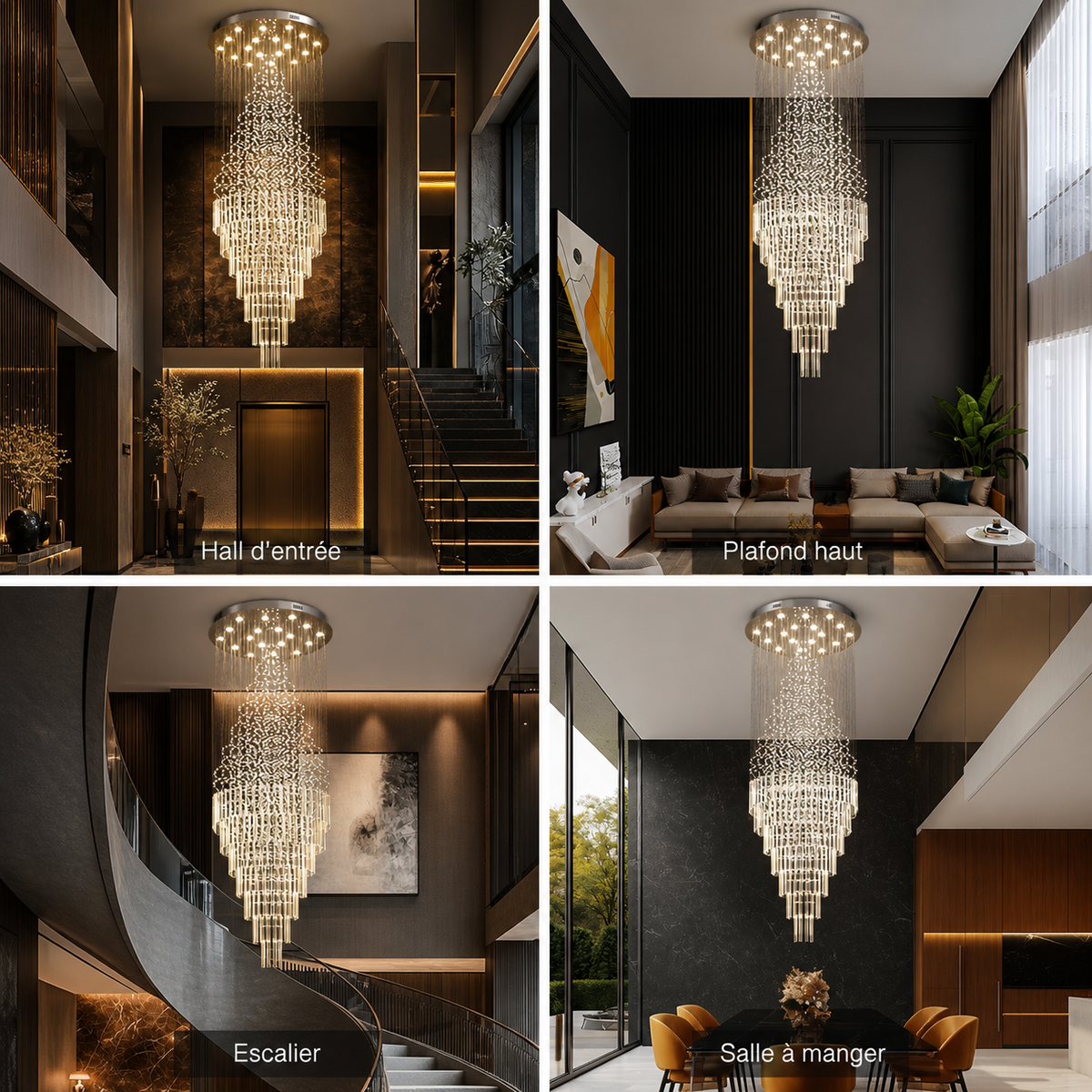 Lustre Cristal Gouttes Flottantes pour Escalier et Entrée