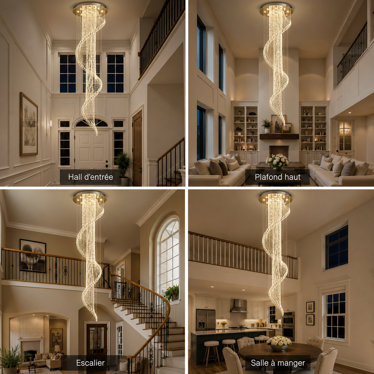 Lustre Spirale Cristal Design pour Escalier et Entrée
