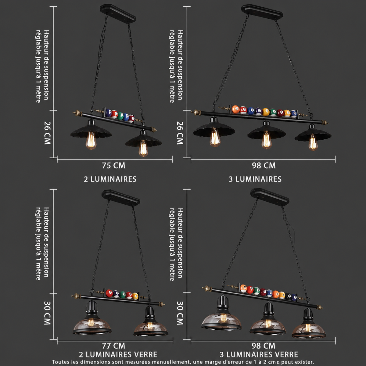 Lustre Billard Rétro 3 Lumières en Métal Lumio