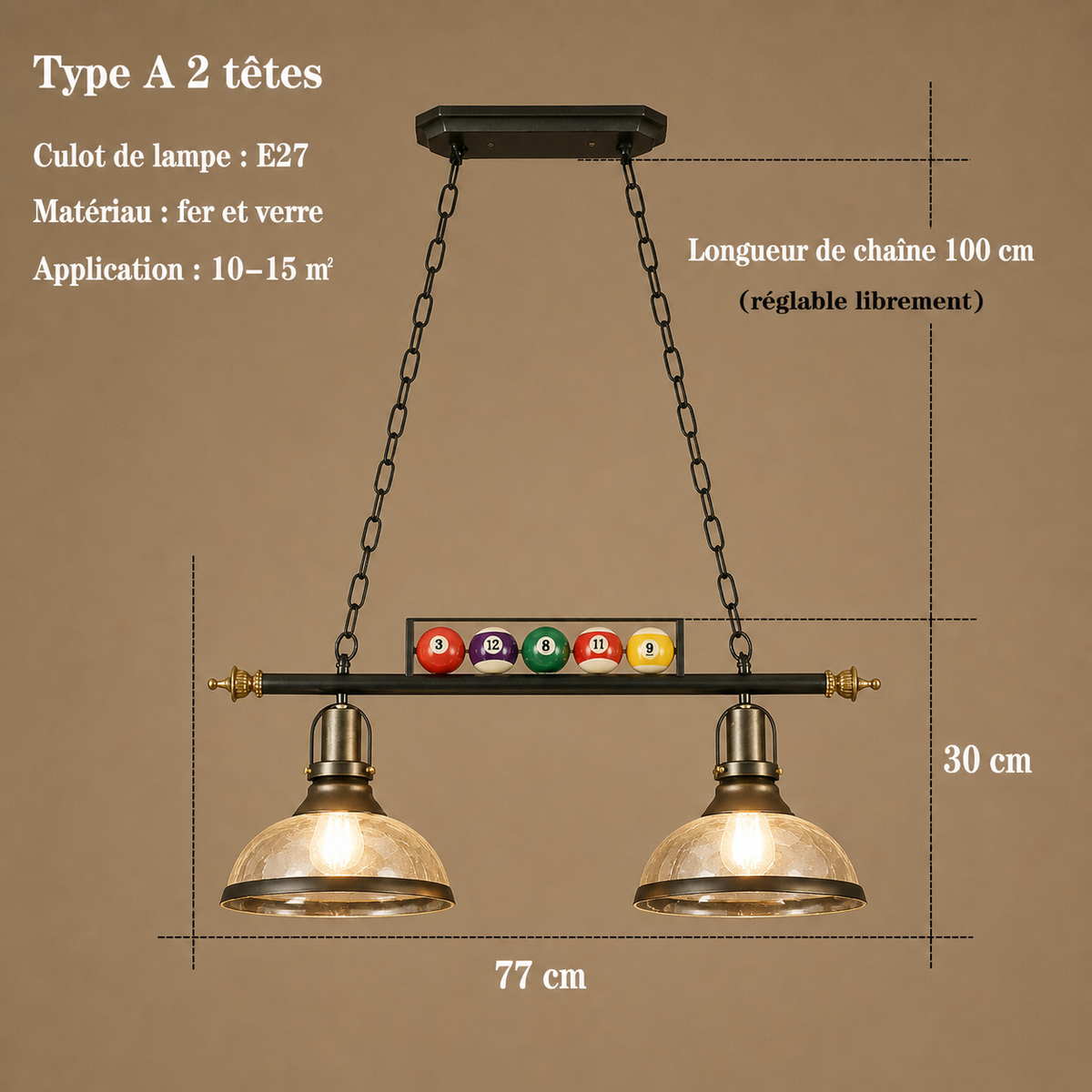 Lustre Billard Rétro 3 Lumières en Métal Lumio