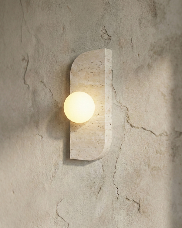 Applique Murale Asymétrique Travertin et Verre Opale