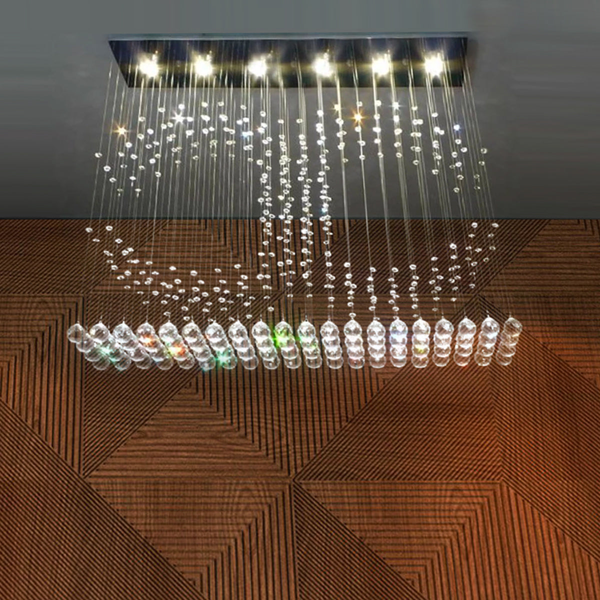 Lustre Rectangulaire Cristal Argenté 6 Lumières salle à manger