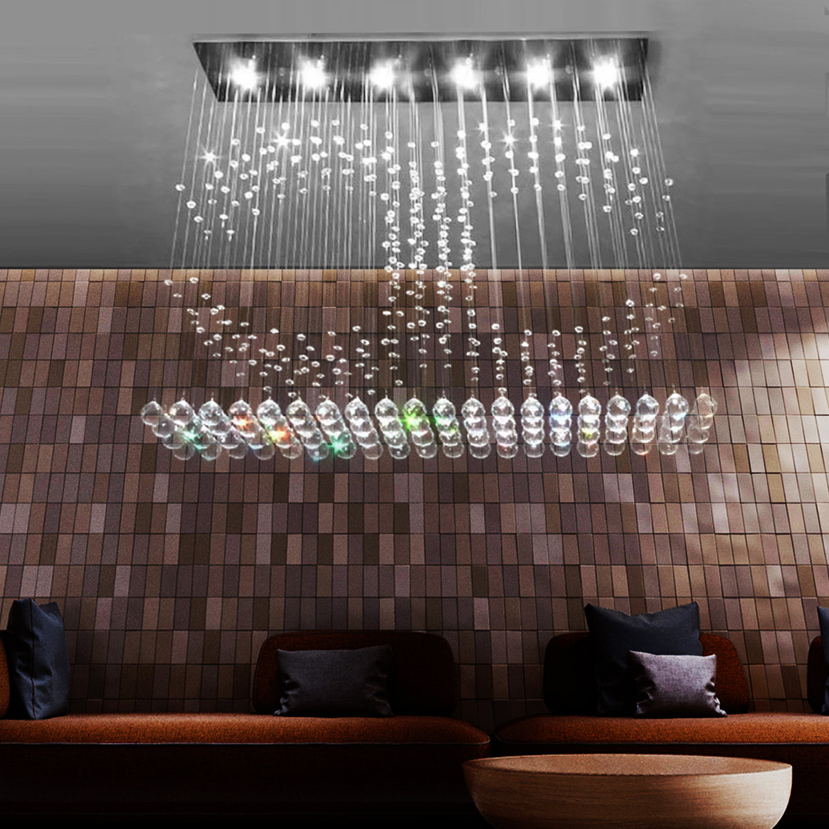 Lustre Rectangulaire Cristal Argenté 6 Lumières