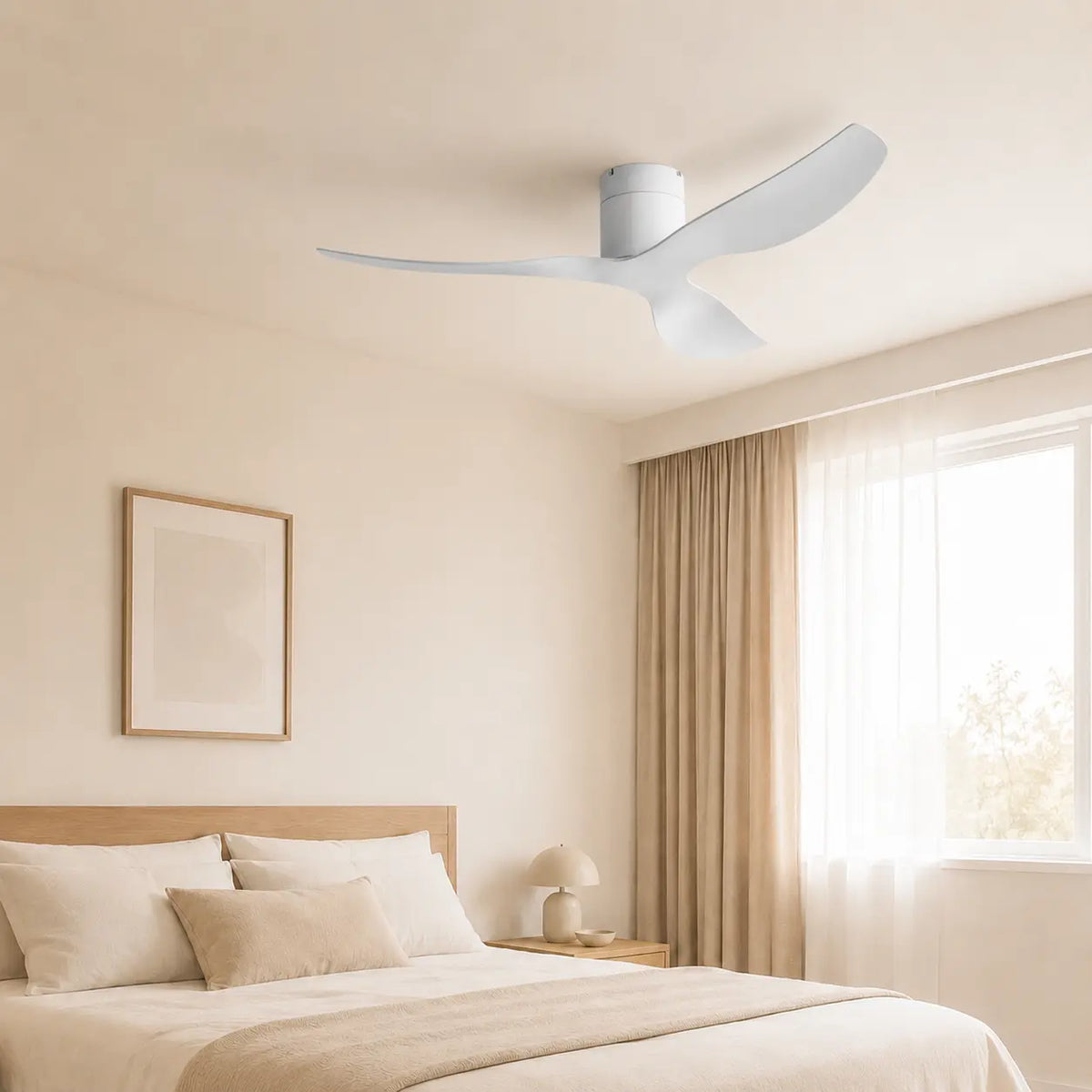 Plafonnier Ventilateur Silencieux Blanc Moderne profil plat vu de côté