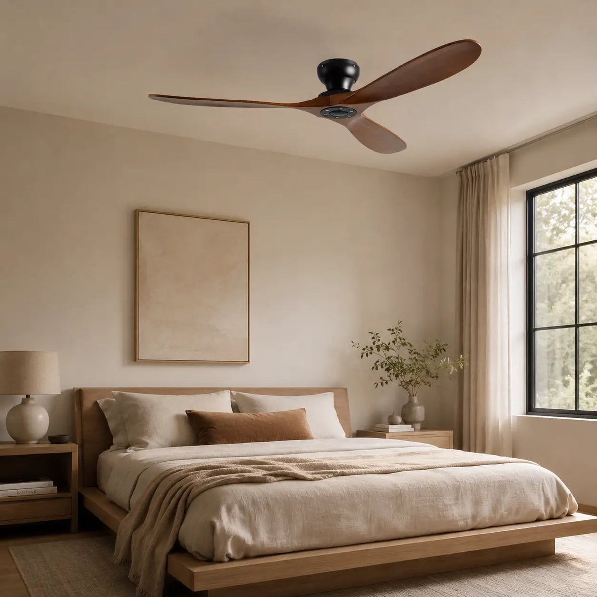 Plafonnier Ventilateur Silencieux Bois Massif Foncé vu de face