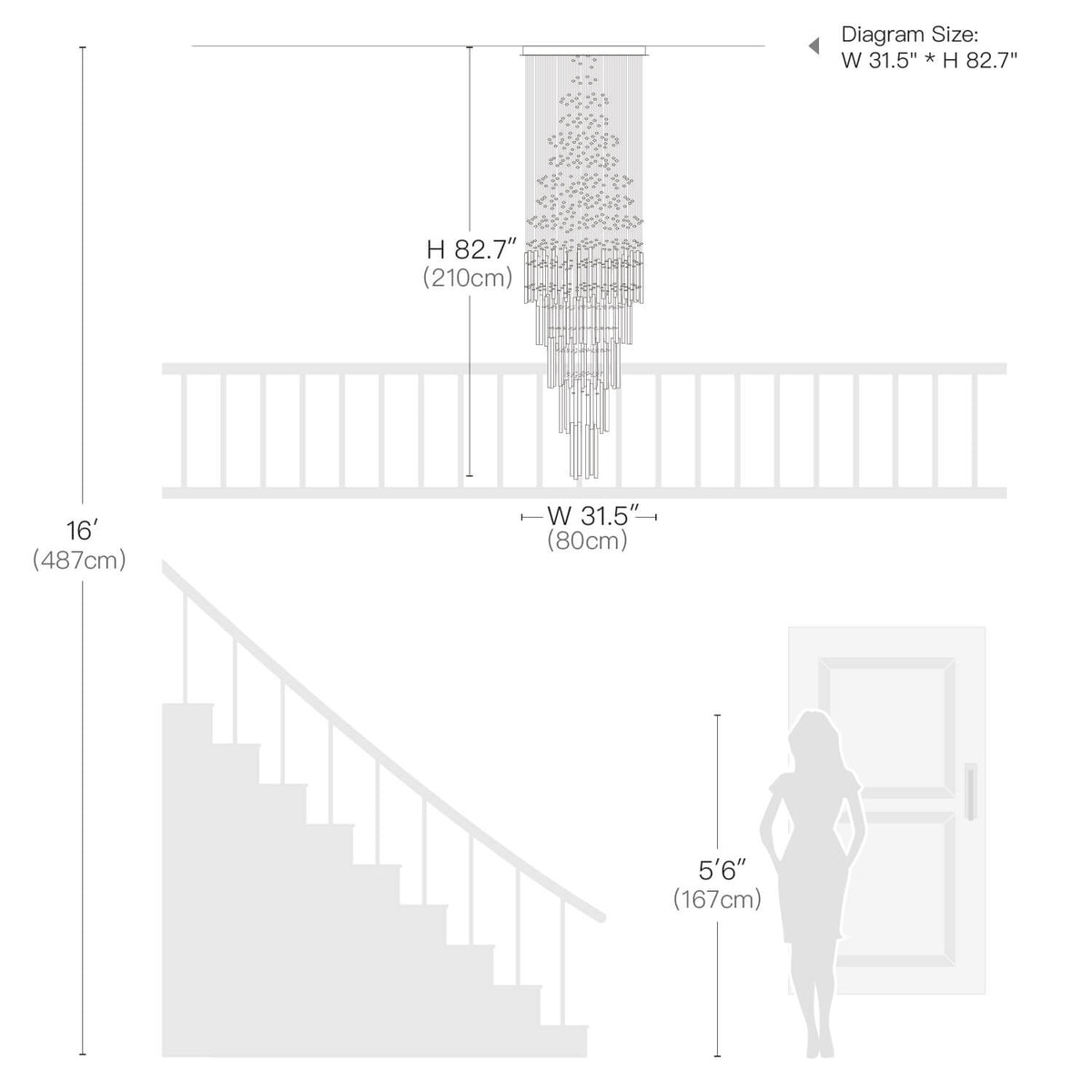 Lustre Cristal Gouttes Flottantes pour Escalier et Entrée