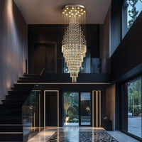 Lustre Gouttes Cristal Entrée allumé ambiance