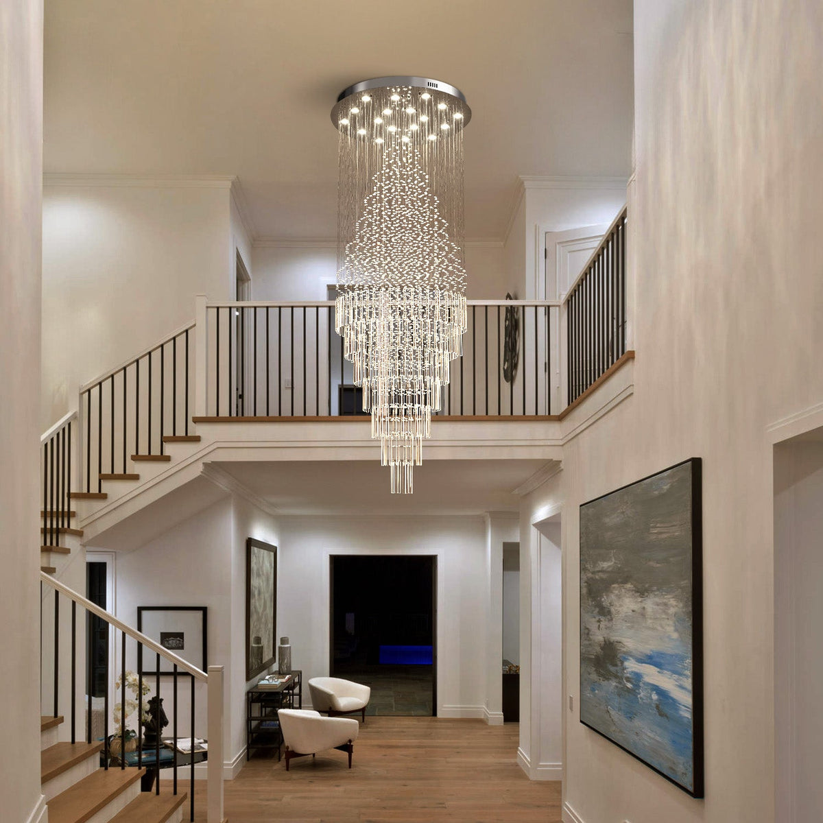 Lustre Cristal Gouttes Flottantes pour Escalier et Entrée