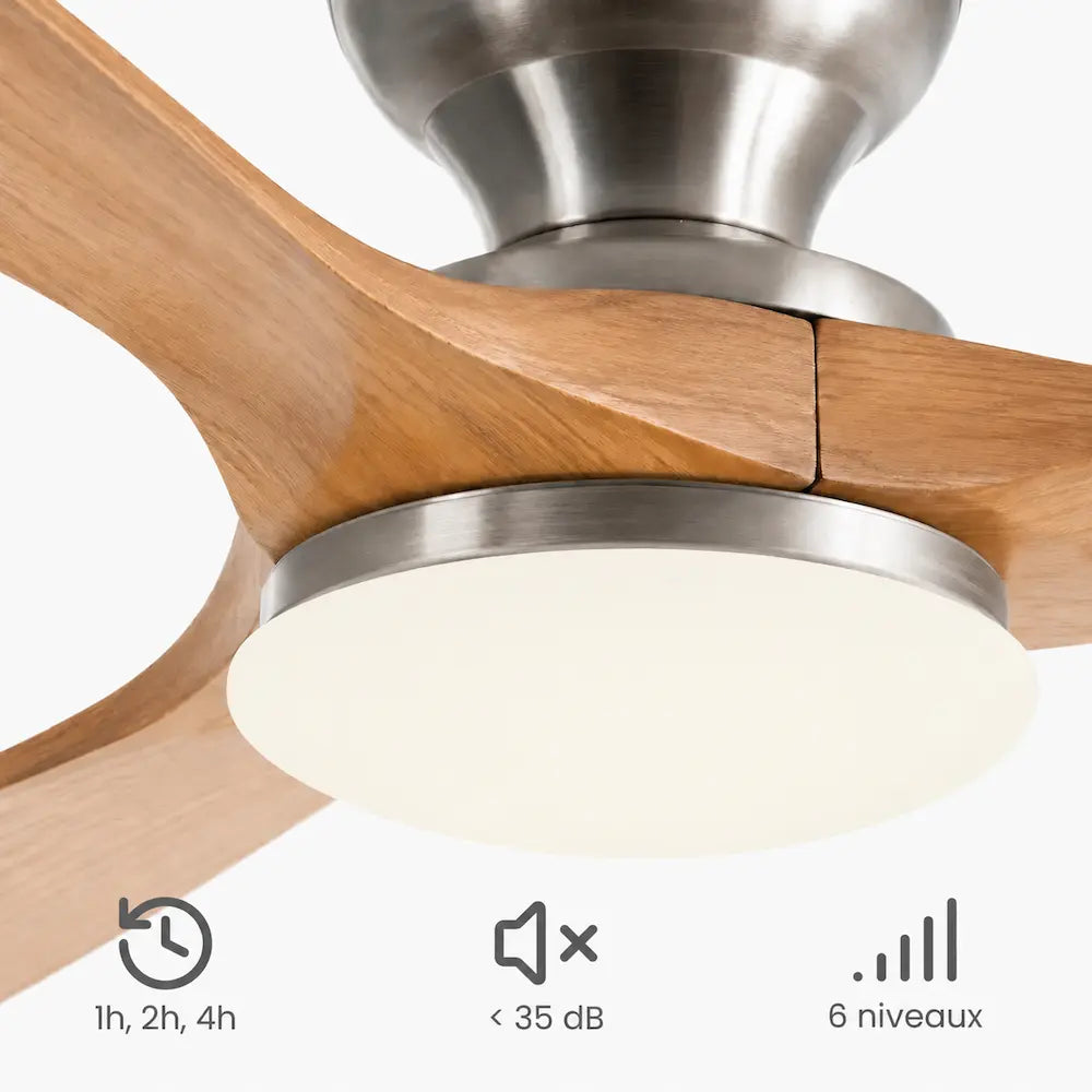 Plafonnier Ventilateur Silencieux Bois Naturel LED - dimensions