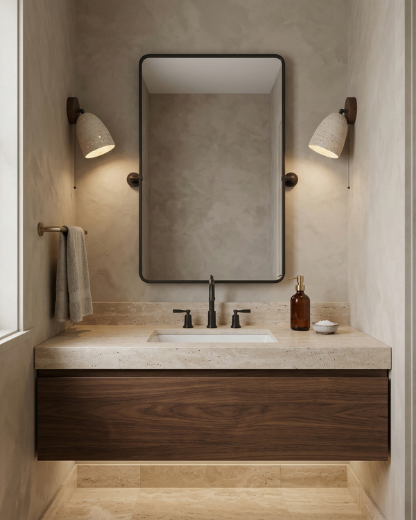 Applique Plafonnier Travertin et Bois Noyer