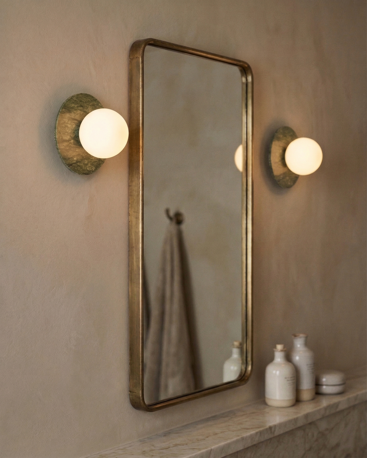 Applique Murale Marbre Vert et Verre Opalin
