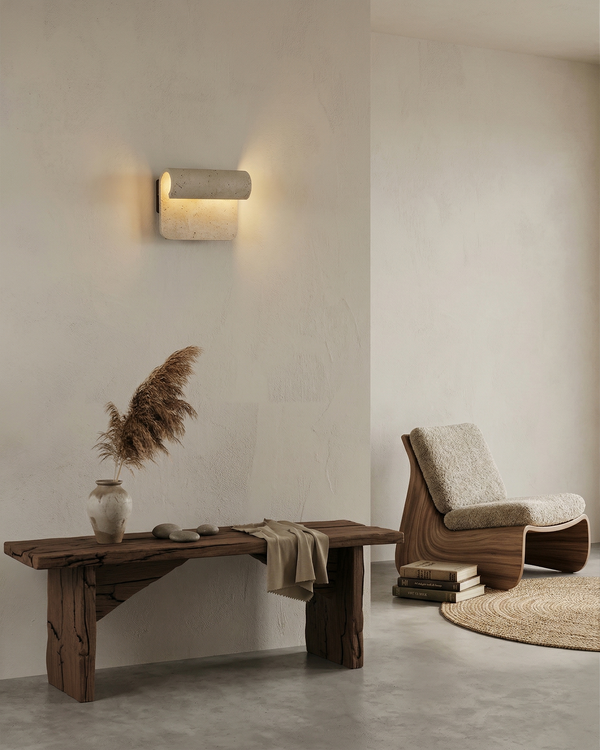 Applique Murale Courbe Travertin et Noyer