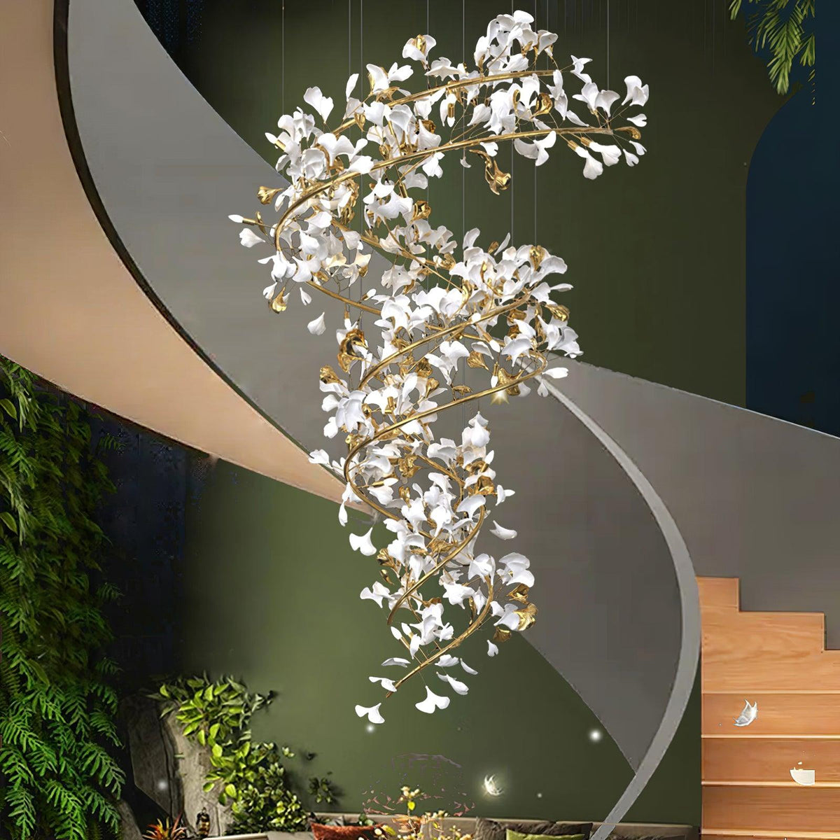 OPULCE - Lustre Dorée en Métal et Céramique Florale Lumio™