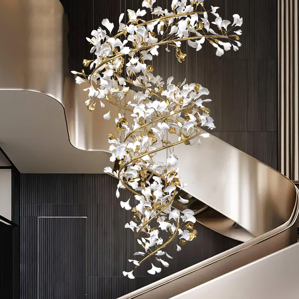 OPULCE - Lustre Dorée en Métal et Céramique Florale Lumio™