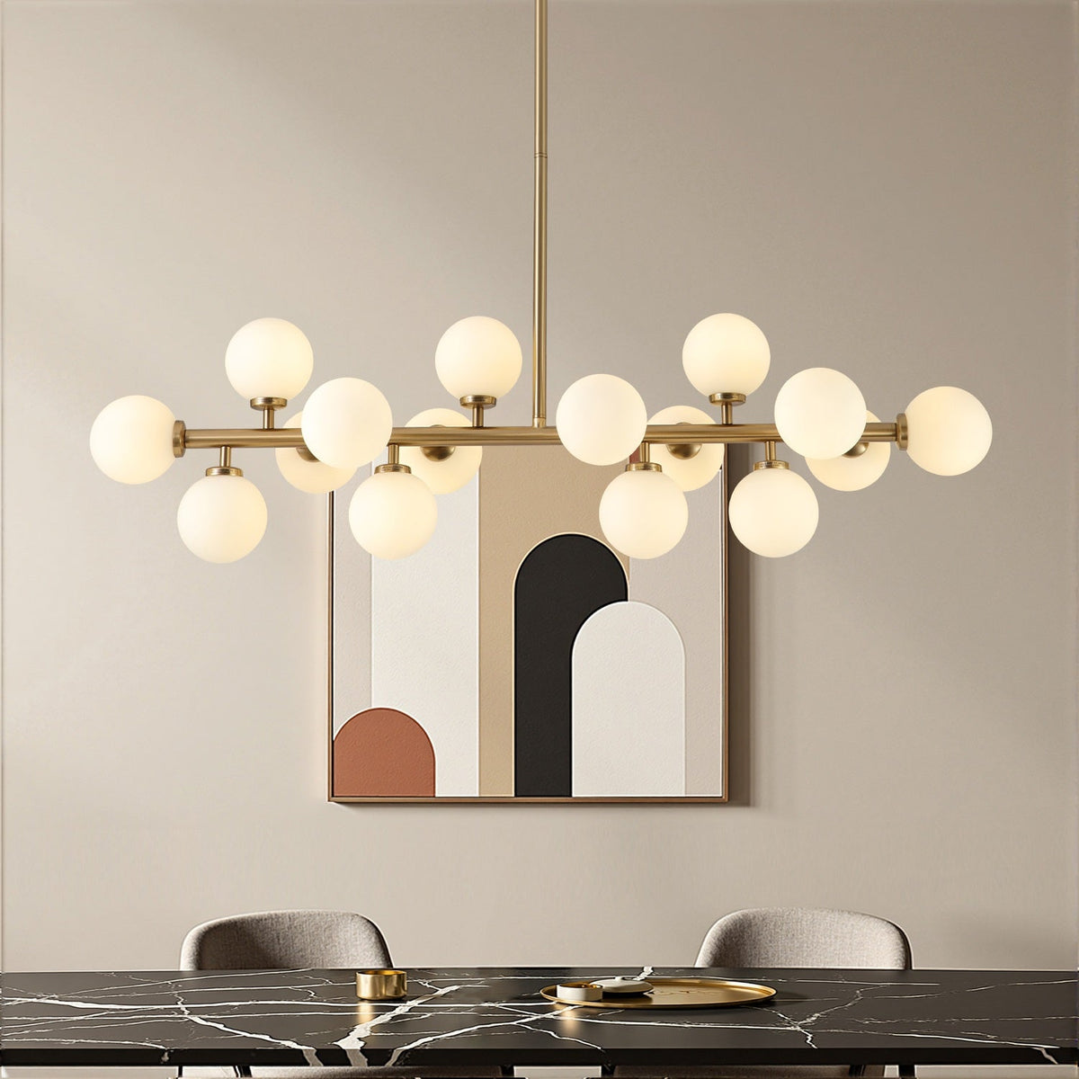 Lustre Rectangulaire Métal Salle à Manger Gris en situation