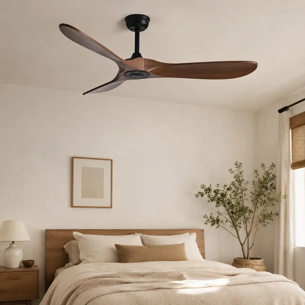 Plafonnier Ventilateur Silencieux Bois Foncé Vintage vu de face