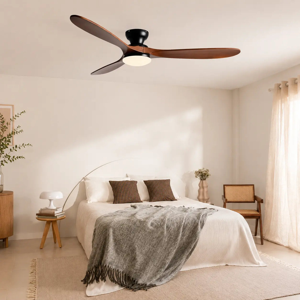Plafonnier Ventilateur Silencieux Bois Massif Foncé LED avec éclairage LED intégré