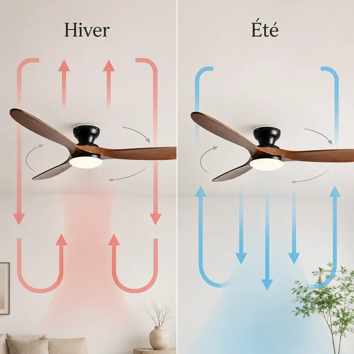 Plafonnier Ventilateur Silencieux Bois Massif Foncé LED en ambiance