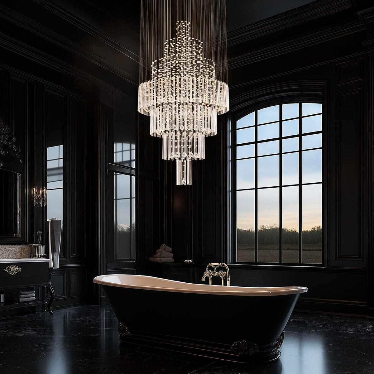 Lustre Cristal Chrome Gouttes pour Salle à Manger