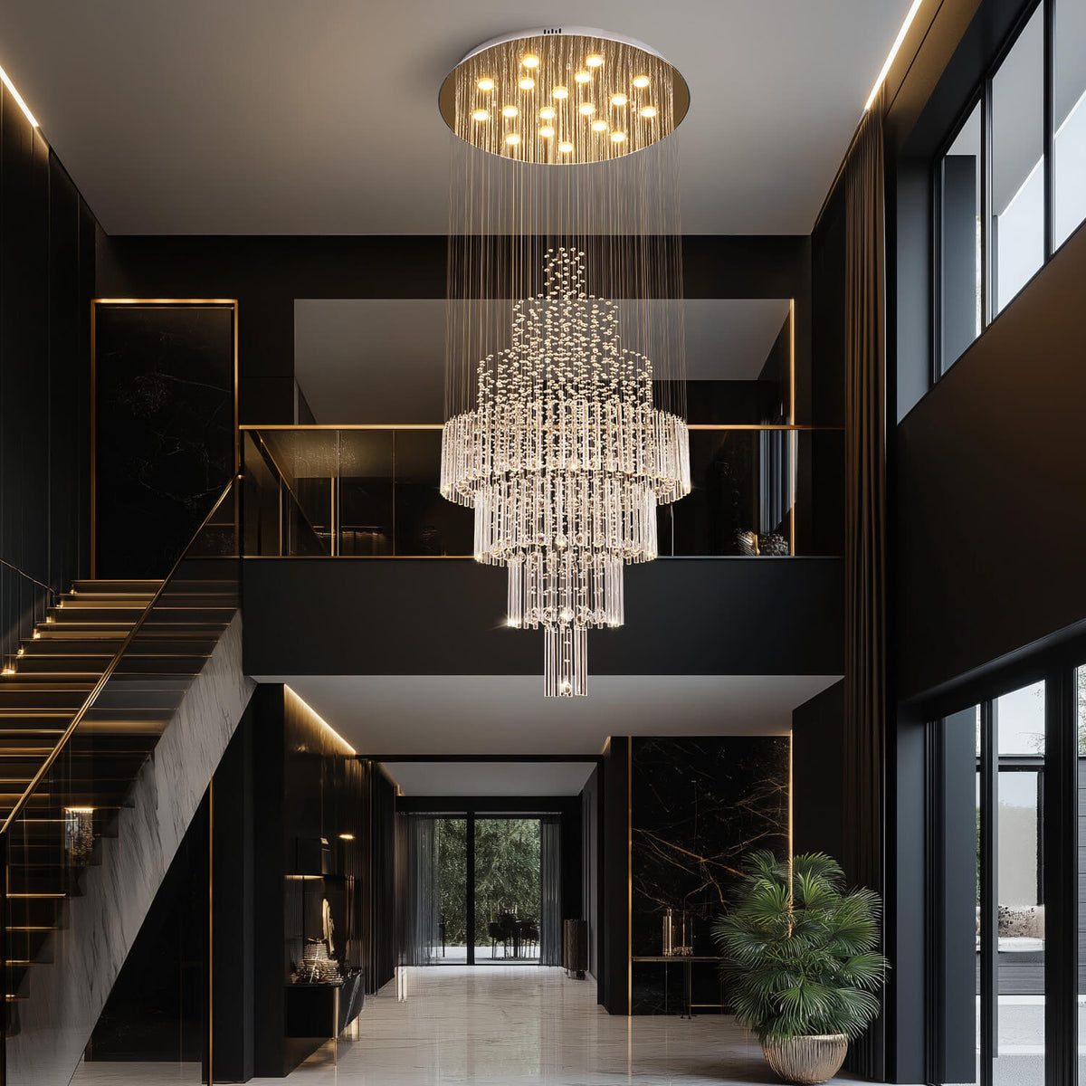 Lustre Rond Cristal Argenté vue d'ensemble