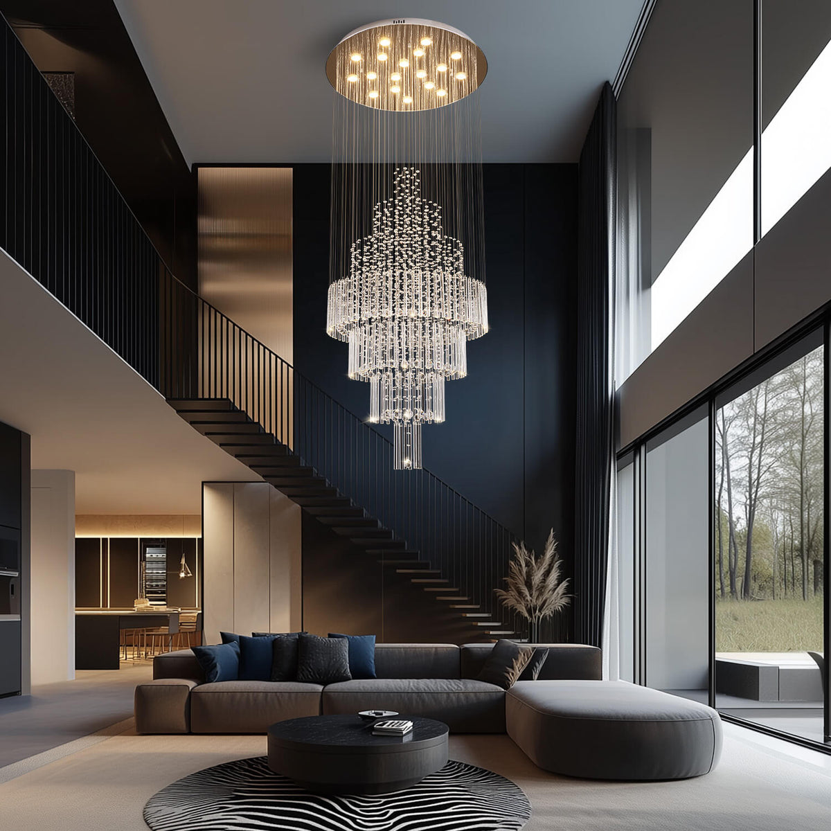 Lustre Cristal Chrome Gouttes pour Salle à Manger