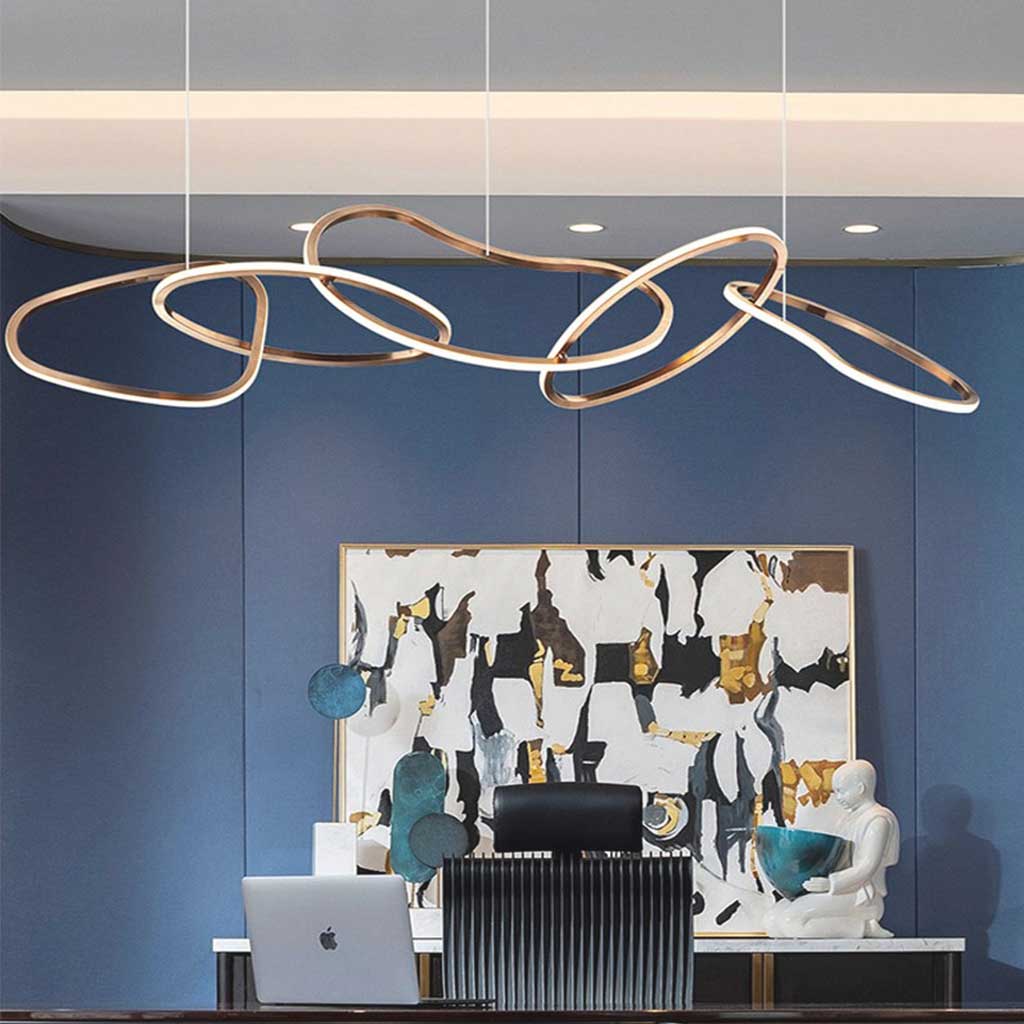 Chandelier LED Hanging Stainless Steel Luxury Oval Circle, Gold VAXLAMP
