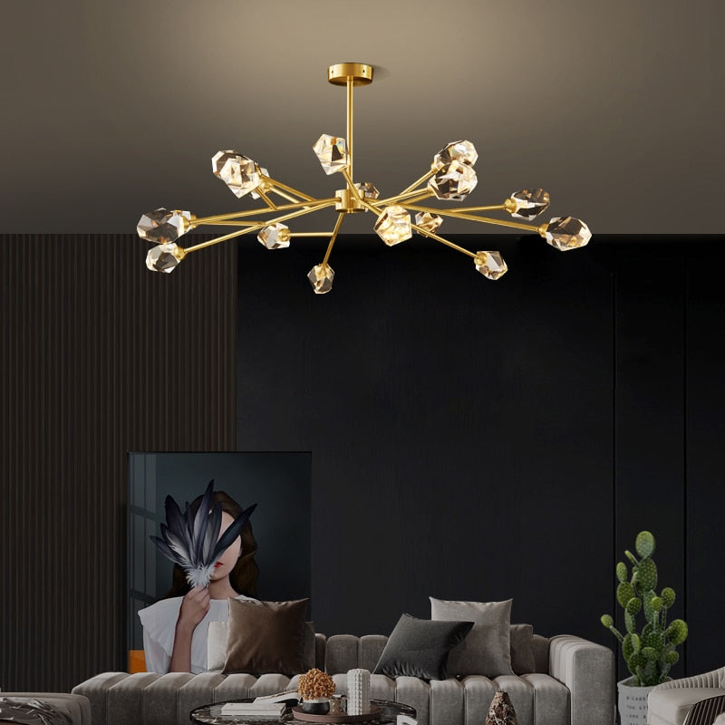 LUXY GOLD – Lustre Doré en Métal Verre et Cristaux Lumio™
