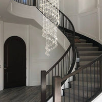 Lustre Spirale Pluie Cristal Chrome pour Escalier et Entrée
