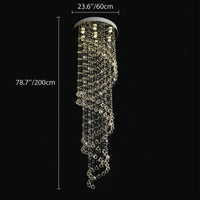 Lustre Spirale Pluie Cristal Chrome pour Escalier et Entrée
