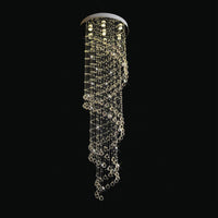 Lustre Spirale Pluie Cristal Chrome pour Escalier et Entrée