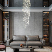 Lustre Spirale Pluie Cristal Chrome pour Escalier et Entrée