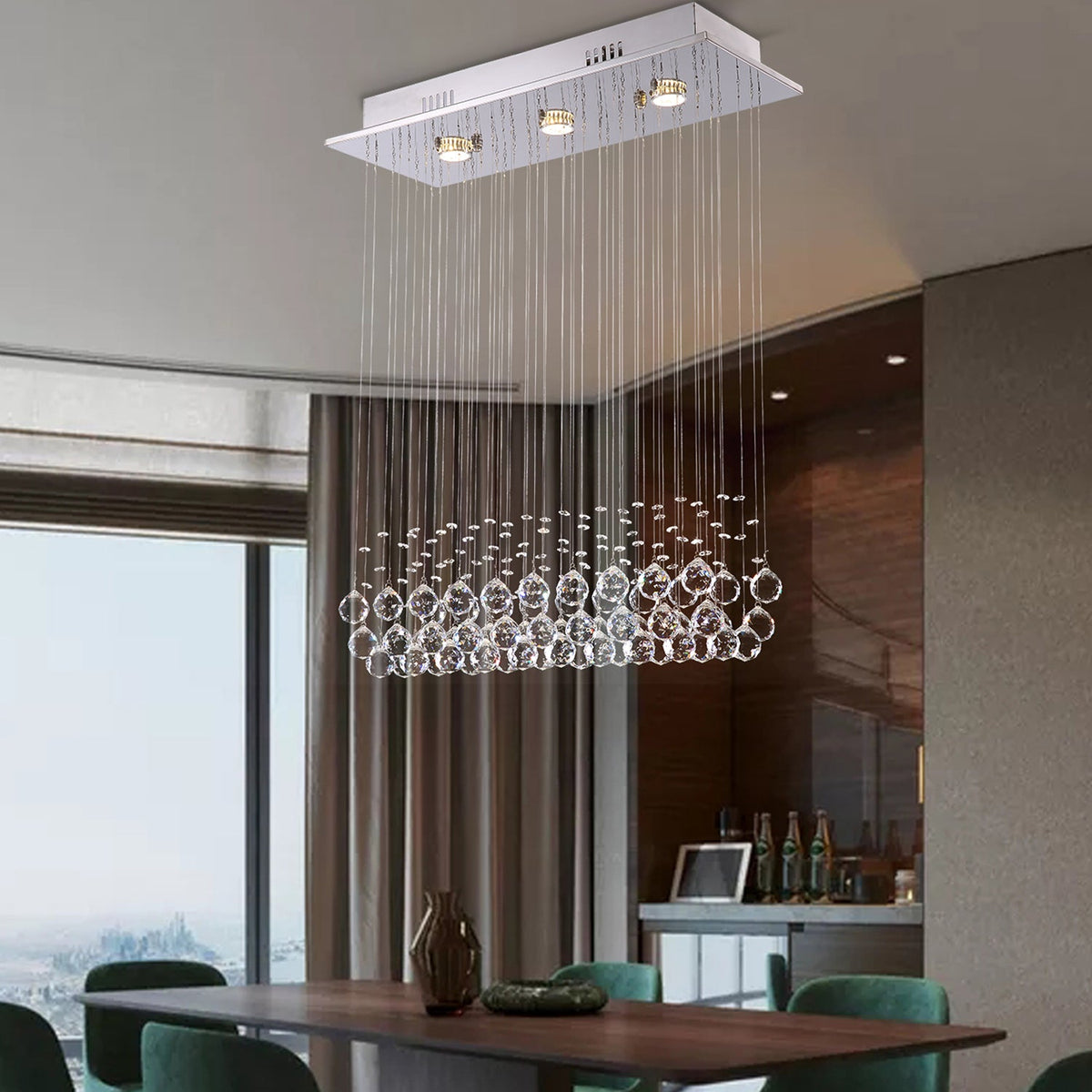 Lustre Rectangulaire Cristal Argenté 3 Lumières