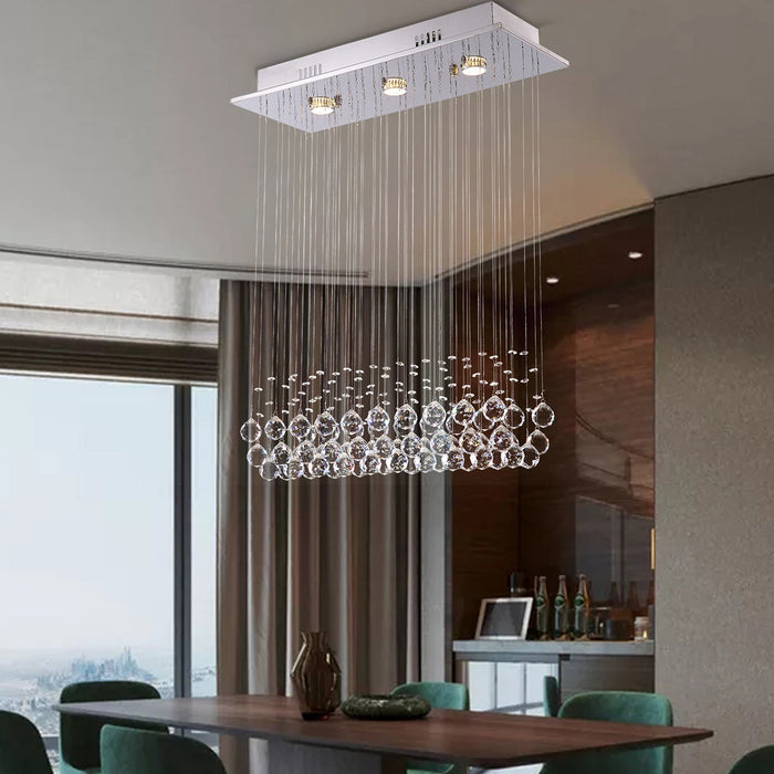 Lustre Rectangulaire Cristal Argenté 3 Lumières