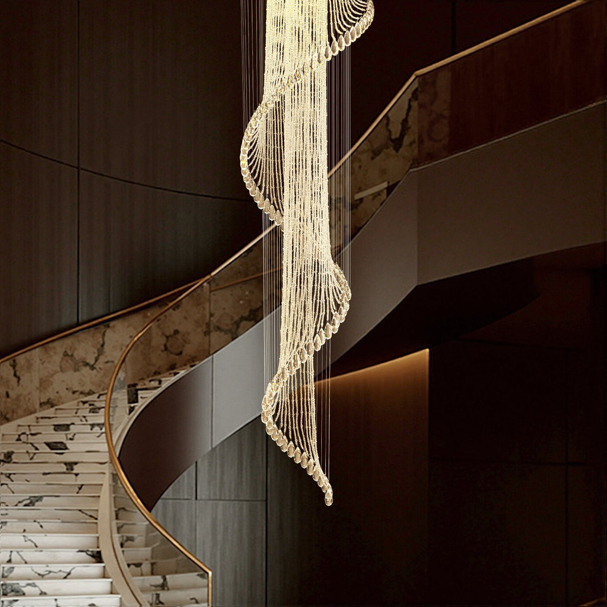 Lustre Spirale Cristal Design pour Escalier et Entrée