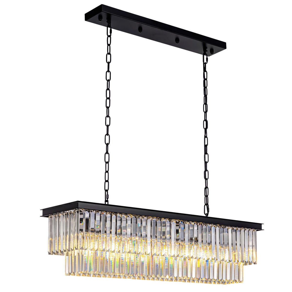 Lustre Rectangulaire Cristal Salle à Manger Noir