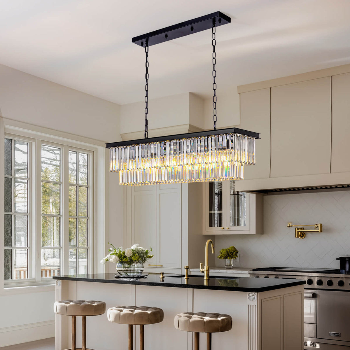 Lustre Rectangulaire Cristal Salle à Manger Noir